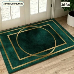 Emerald Green Velvet Golden Geometric Rug