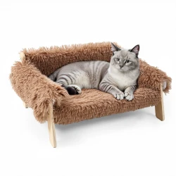 Large Cat Bed Soft Plush Sofa with Wooden Legs
