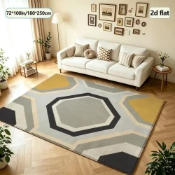Vintage Gray Yellow Geometric Pattern Washable Rug