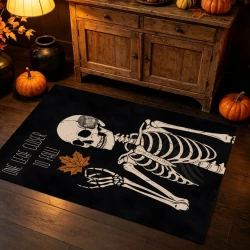 Velvet Skull Maple Leaf Decorative Area Rug