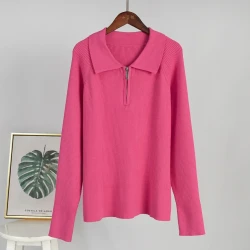Womens Autumn Winter Casual Lapel Knitted Sweater