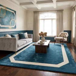 Teal Blue Geometric Wool Area Rug
