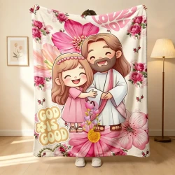 Cute Cartoon Jesus Kids Plush Blanket for All Seasons
