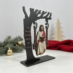 Wooden Jesus Bookshelf Decor for Book Lovers
