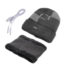 USB Heated Beanie Hat Scarf Set for Winter