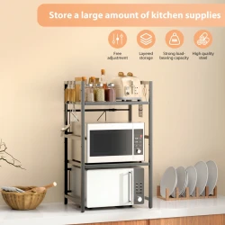 Adjustable Double Tier Carbon Steel Kitchen Shelf