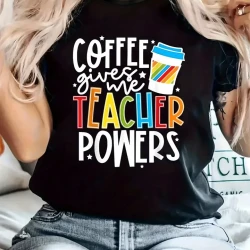 Funny Teacher Coffee Powers Graphic T-Shirt
