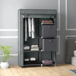 Portable Fabric Wardrobe with Drawers and Hanging Rail