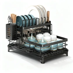 2-Tier Black Rustproof Metal Kitchen Dish Rack