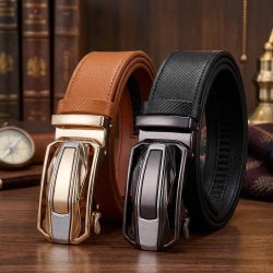 Classic Leather Men's Belt with Alloy Automatic Buckle