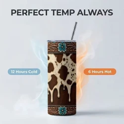 20oz Floral Border Cowhide Insulated Travel Mug