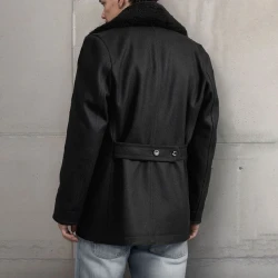 Stylish Mens Wool Pea Coat with Contrast Colors