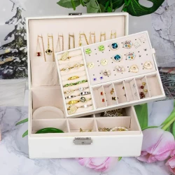 Double Layer Lockable PU Leather Jewelry Box