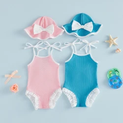 Toddler Girl Swimwear Set with Hat for Beach