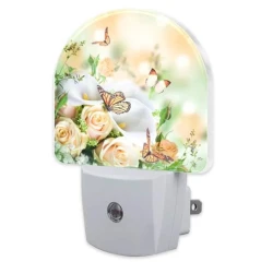 Yellow Rose Butterfly Night Light for Wall Plug