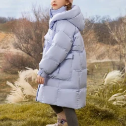 Girls Waterproof Hooded Duck Down Puffer Jacket