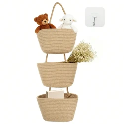 Woven Cotton Over Door Storage Basket Organizer