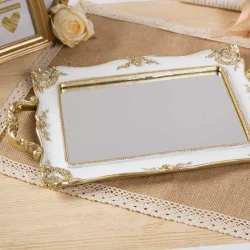 Gold Rectangle Mirror Glass Jewelry Storage Tray