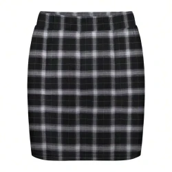 Women Casual Bodycon Mini Pencil Skirt Plaid