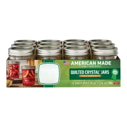 12 Pack 8 Ounce Quilted Mason Jars with Lids