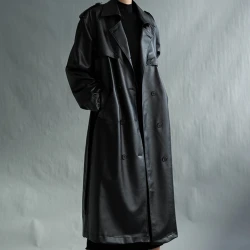 Lautaro Extra Long Oversized Black Faux Leather Coat