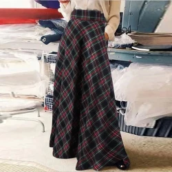 Vintage Women's High Waist A-Line Plaid Skirt