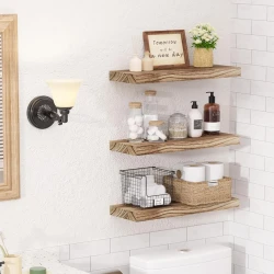 Natural Wood Floating Wall Shelves 3 Pack Rustic Decor