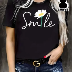 Womens Smile Daisy Graphic Cotton T Shirt
