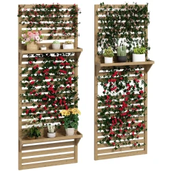 Outdoor Wooden Plant Stands with Hanging Planters