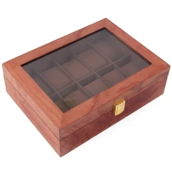 Solid Wood Watch Box with Glass Lid Storage