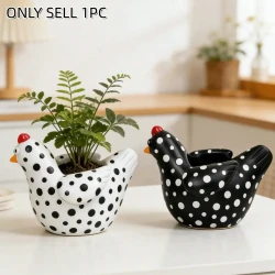Cute Polka Dot Resin Rooster Planter Pot