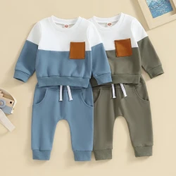 Toddler Boys Fall Outfit Set with Contrast Color Pocket