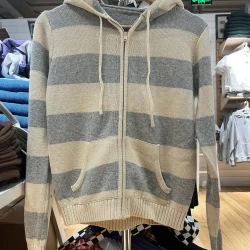 Striped Knitted Hooded Crop Sweater for Women