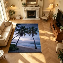 Night Seaside Coconut Palms Starry Sky Rug