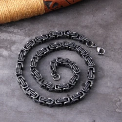 Gold Tone Byzantine Stainless Steel Chain Necklace for Men