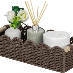 Woven Scalloped Edge Storage Basket with Wooden Handle