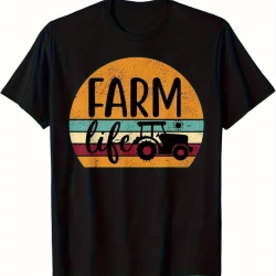 Men's Retro Farm Life Tractor Graphic Cotton T-Shirt