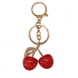 Cherry Resin Keychain Pendant with Metal Chain