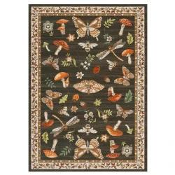 Washable Mushroom Insect Print Area Rug for Living Room