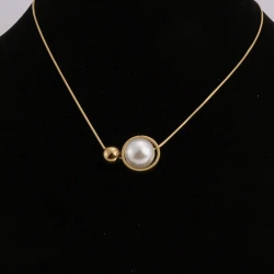 Elegant Stainless Steel Necklace with Faux Pearl Pendant