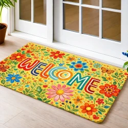 Flannel Washable Floral Printed Welcome Doormat