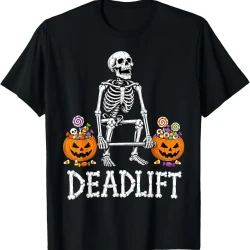 Funny Halloween Skeleton Weight Lifting T Shirt
