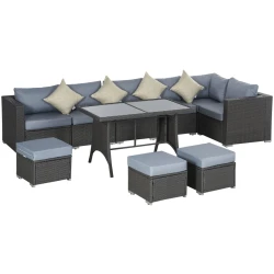 10 Piece Outdoor Rattan Sofa Set with Cushions