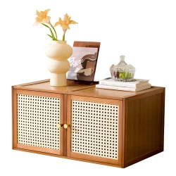 Tea Brown Stackable Wooden Storage Cube Cabinet