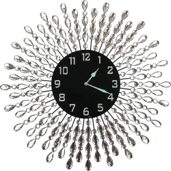 Crystal Drop Black Glass Dial Wall Clock 23.5 Inch