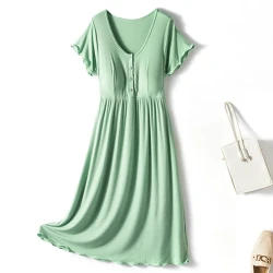 Breathable Cotton Linen Maternity Nursing Dress
