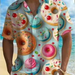 Colorful Hawaiian Shirt with Donuts and Macarons Design