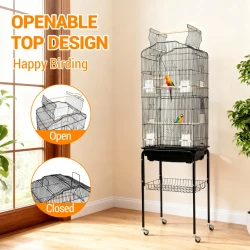 Large Bird Cage with Playtop Rolling Stand and Storage