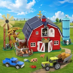 Interactive Western Farm Barn Building Set with Windmill