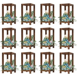 12 Piece Rustic Wooden Wedding Lantern Candle Holders